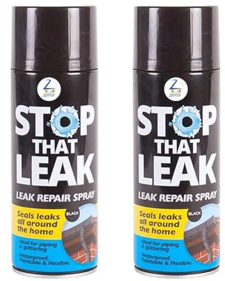ZOPPER 400ml Waterproof Leak Repair Spray Black - Pack of 2 | Sealant for Roofs, Pipes & Guttering, Flexible Waterproof Coating for Cracks, Holes, Windows & Home Repairs