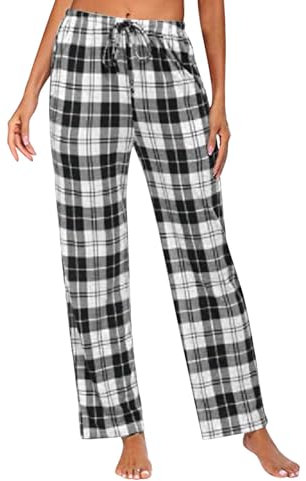 Bas de pyjama pour femme Pyjama à carreaux pour femmes Lounge Pyjama à carreaux Pantalon de pyjama long à carreaux Rouge Pantalon de pyjama droit, O gris., S