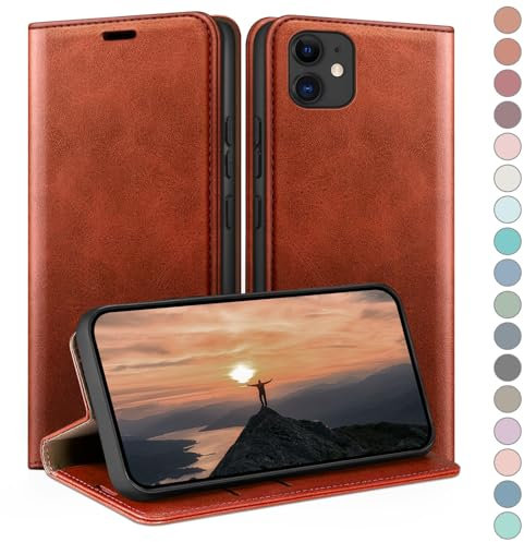 HUOUH für iPhone 12/iPhone 12 Pro 6,1 Hülle mit RFID Schutzhülle aus Lederhülle Handyhülle,360 Grad Schutz Case,Kartenfach Leder ständer Handy hülle für Apple 12 Klapphülle Wallet Cover Orange