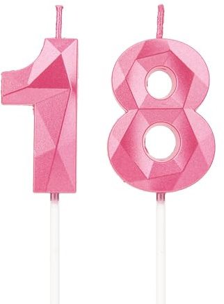 18th Birthday Candles, Pink Number Candles Birthday Decoration, Happy Birthday Cake Toppers, for Birthday Parties Weddings Company Anniversaries (Pink, 18)