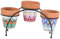 FONDOTIN 3pièces Pots De Fleurs Céramique Rouge pour Succulentes avec Support Fer Décoration À Domicile Ou Bureau