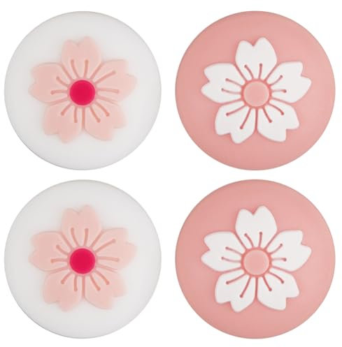 GORGECRAFT 4pz 2 Estilos de Silicona Joycon Tapas de Agarre para Pulgar Lindo Kawaii Suave Flor Redonda Palanca de Mando Palanca de Mando Basculante Cubierta de Repuesto Compatible con Interruptor