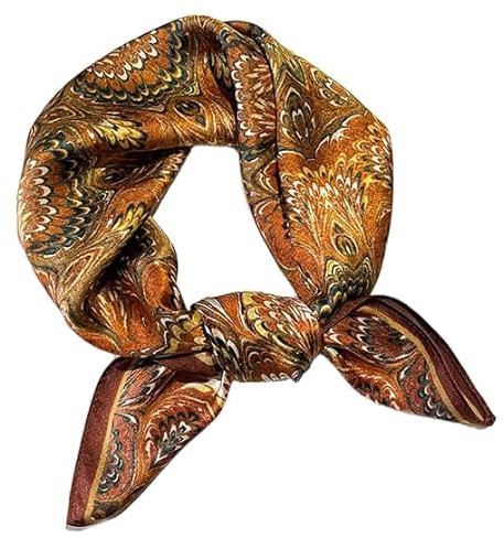 GIMIRO Schal aus imitierter Seide [53 x 53cm] Quadratische Schals Impressionismus-Muster Vintage-Schal für Büroarbeit oder lässigen Bund (58# E01 Claret/Orange PSL)