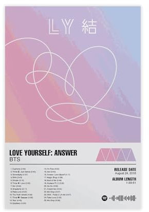 MOHTOY BTS Poster Love Yourself, Albumcover, Poster, Leinwandposter, Wandkunst, Dekordruck, Bild Gemälde für Wohnzimmer, Schlafzimmer, Dekoration, ungerahmt, 30 x 45 cm