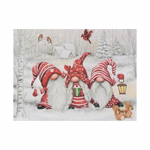 Nexos Trading LED Wandbild Beleuchtung 30 x 40 cm Zwergentreff, LED Fotodruck Kunstdruck Leuchtbild Weihnachten Batterie Timer LED