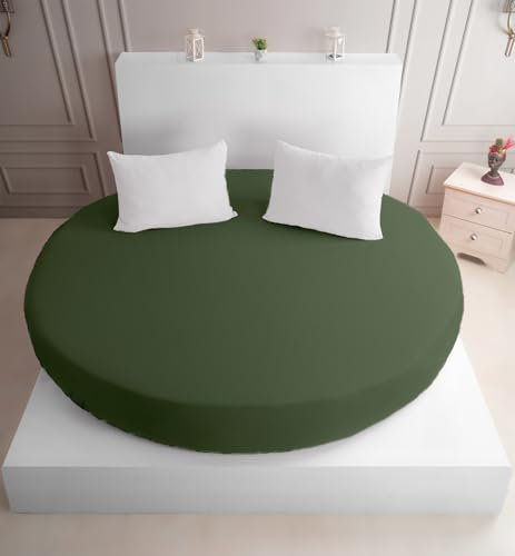 Strauss Home® Rundes Spannbetttuch Premium Jersey 100% Baumwolle für runde Boxspringbetten und Wasserbetten - runde Matratzen - Steghöhe bis 40cm (Grün/Khaki)