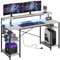 Bestier 140 CM Computer Desk with Power Outlets & LED Lights with Monitor Shelf Gaming Desk with Shelves Writing Desk with Storage Office Desk &Workstation for Home Office Bedroom