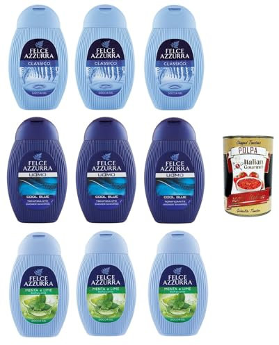 Felce Azzurra Testpaket Docciagel Classico, Coll Blu Uomo, Lime&Menta Klassisch, Herrenblau, Limette und Minze 9x 250ml + Italian Gourmet polpa 400g