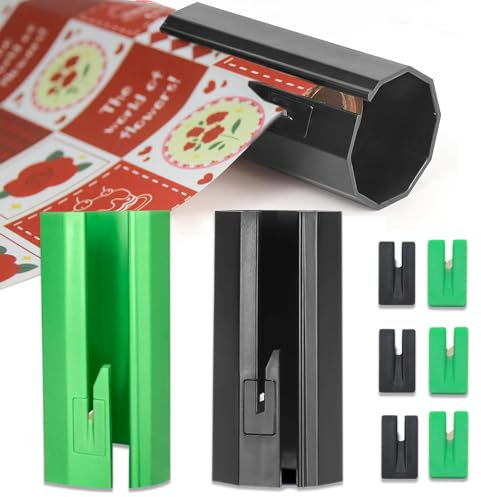 LANGNIDORIS Coupe Papier Cadeau, (2Pcs avec 6Lames) Massicot Papier Cadeau, Rouleau Papier Gift Decoupe Remplaçable, Massicot Rouleau de Noël, Dispositif de Coupe Enroulé, Papier Cadeau Artisanal