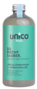 unicopuro® Allesreiniger Konzentrat 500 ml Frische Wäsche–ergiebiger Universalreiniger & Geruchskiller mit Mikroben-ergibt 5 Liter Reiniger – biologisch abbaubar, kennzeichnungsfrei, 7 Signature Düfte