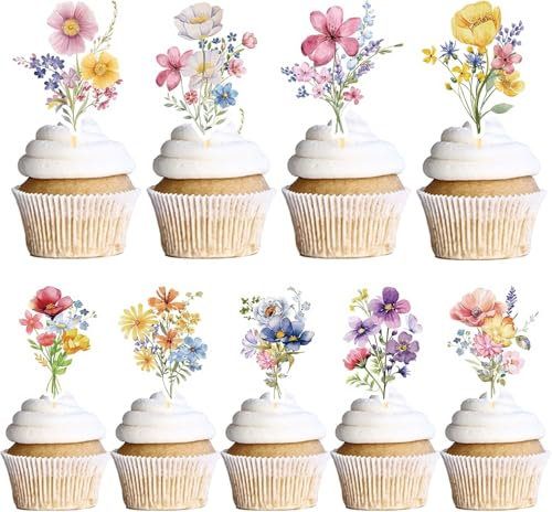 Blumen Deko Torte Blumen Tortendeko 18 Stück Cupcake Deko Muffin Deko Cupcake Topper Tortendeko Geburtstag Mädchen für Wildblumenfeste, Blumenfeste, Gartenfeste, Frauenfeste