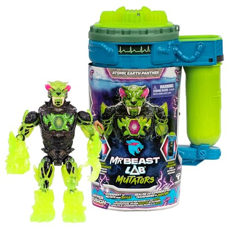 MrBeast Lab Hyper Fusion Mutators, experimentieren & Atomic Earth Panther erschaffen, Mutationsflüssigkeit leeren, Fingerabdruckscanner drücken & Panther enthüllen, 20 bewegliche Gelenke