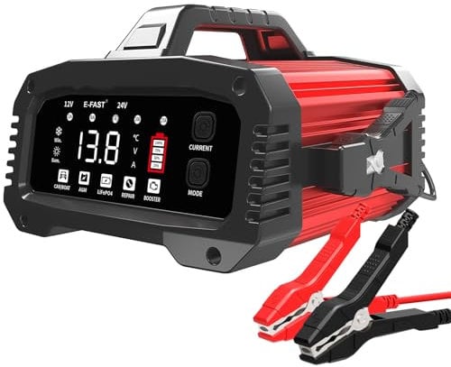 YIFASITE 25Amp Car Battery Charger, 12V/24V Lifepo4 Lead Acid Battery Charger, Upgraded Automobile Smart Trickle Battery Maintainer for AGM, Lithium, Motorcycle Boat Caravan