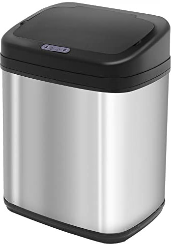 HOMCOM Cubo de Basura Automático 20L Papelera de Cocina de Acero Inoxidable con Sensor Infrarrojo Apertura Automática Cubo Interior Extraíble y Asa 33x25x42,5 cm Plata y Negro