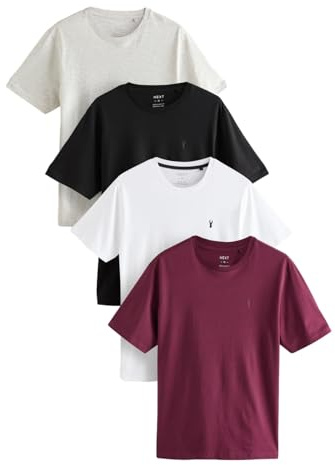 NEXT Herren T-Shirts aus 100% Baumwolle im 4er-Pack Schwarz/Burg/Weiß/Grau S