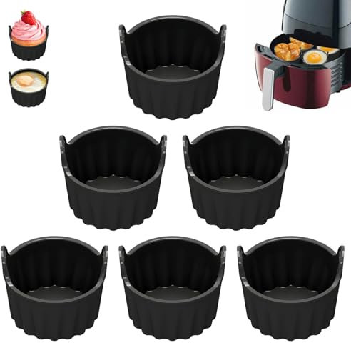 6 Pièces Moule Silicone Air Fryer, Moule Air Fryer, Réutilisable Plat Silicone Air Fryer, Convient pour Muffins, Pâtisseries, Puddings, Gâteaux