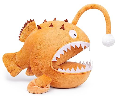 RLOMUTE 9.8 Zoll braun Seeteufel-Plüschtier realistisches Anglerfisch-Im Dunkeln leuchtendes Spielzeug kuscheliges Begleiter Schlafzimmer Heimdekoration Sammlergeschenk für Kinder Jungen Mädchen