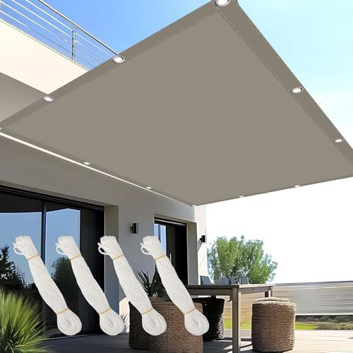 Voile d'ombrage Bord Droit 3.5 x 4 m Imperméable UV 98% Indéchirable Tissu de Parasol de Tente avec Corde Libre et Oeillets pour Jardin Terrasse Camping Fête, Taupe