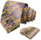 Alizeal Cravate colorée décontractée et carrée de poche pour homme, 147-Violet + Jaune, taille unique