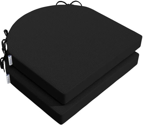 PRIMEPATIO Stuhlkissen 40x40x5cm, 2er-Set mit Fixierbändern, Schwarz | Hochdichter Schaumstoff mit waschbarem Bezug für Küche, Esszimmer und Garten, geeignet für den Einsatz innen und außen