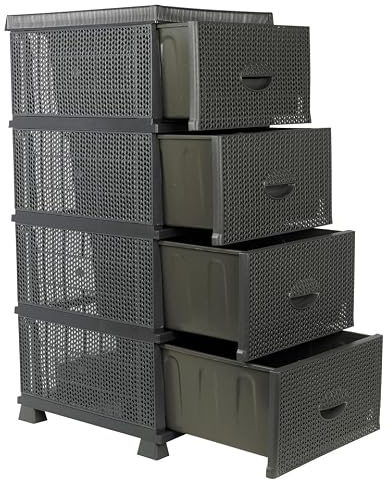 URBNLIVING 4 Tier Plastic Storage Drawer Unit, Large Freestanding Tower with 4 Deep Drawers, Elevated Base, Quick Assembly, Ideal for Bedroom, Bathroom, Utility Room or Office, Anthracite