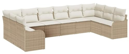 vidaXL Garten-Sofa-Set mit Kissen 10 pcs Beige und Weiß Poly Rattan, Moderne Garten- und Terrassenmöbel, modulare Sitzgruppe, ergonomisch, strapazierfähig, UV-beständig.