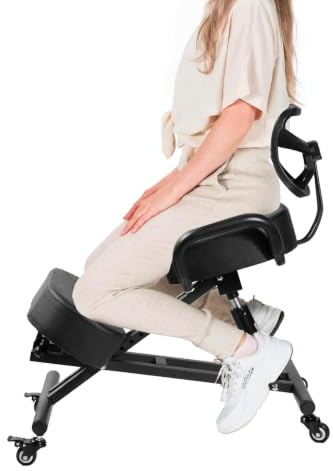 Generico Sedia ergonomica con poggia ginocchia con supporto per la schiena | sgabello regolabile per casa e ufficio con seduta angolata per una migliore postura, cuscini spessi e comodi