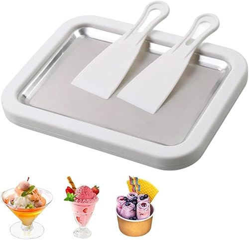 KOMUNJ Piastra per gelato per gelato, con 2 spatole, in acciaio inox, adatta per gelato fai da te
