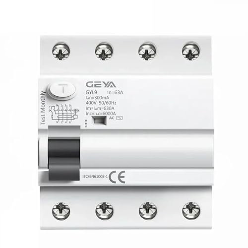 CaFfen Disjoncteur Disjoncteur différentiel électromagnétique GYL9 AC, Interrupteur de sécurité 4P 40 A 63 A 100 A Disjoncteurs(4P 25A,300mA(0.3A))
