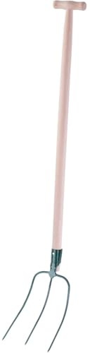 Gartengabel mit 100cm T-Griff Holzstiel, 3/4/5 Zinken, 126-132 cm Länge, Stahl Mistgabel, Dunggabel, Heugabel (3 ZINKEN)