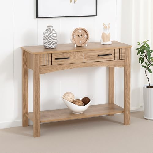 Seconique Tessa 2 Drawer Console Table in Natural Oak Effect
