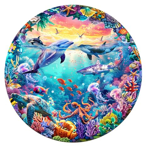 Puzzle 1000 Teile Erwachsen, Unterwasserwelt Impossible Rundes Puzzle, 67.5x67.5cm Unregelmäßige Einzigartige Jigsaw für Familie Freunde