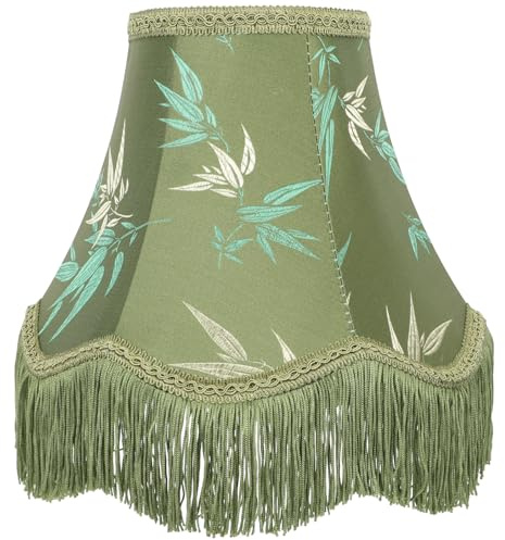 DECOMELODY Grüner Boho Lampenschirm mit Quasten Konischer Ersatz lampenschirm für Tisch Stehlampen Handgefertigter Moderner Lampenschirm Leicht und Einfach zu Montieren für Wohnzimmer und