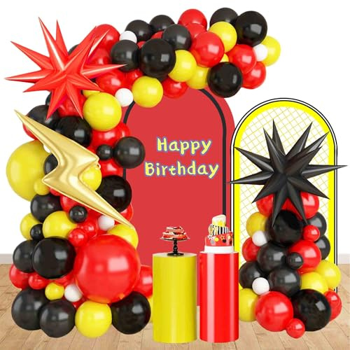 Guirlande de Rouge Jaune Noir Ballons Décorations d'Anniversaire Redball pour Fête d'Anniversaire