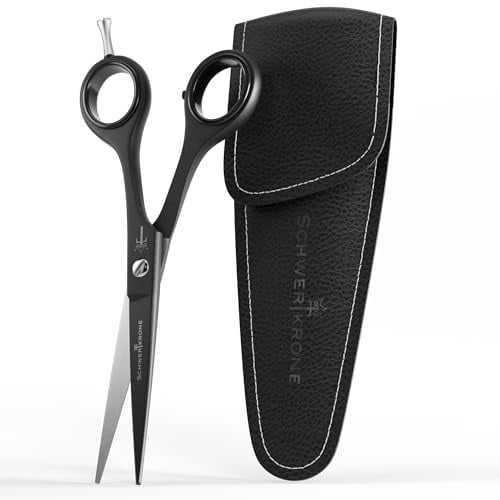 SCHWERTKRONE® Profi Haarschere 6 Zoll – matt-schwarze Friseurschere aus Edelstahl für präzises Haare schneiden, Bartpflege & Heimfriseur Set inkl. Etui