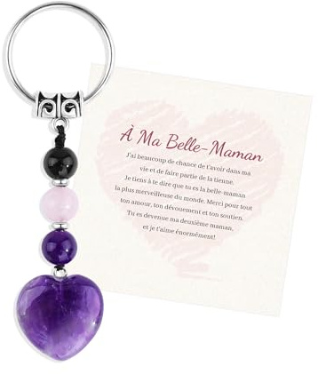 Idee Cadeau Femme Porte Clef Coeur Quartz Rose Bijoux de Sac Accessoires | Cadeau Anniversaire Noël Saint-Valentin Fête des Mères pour Maman Fille Futur Maman Belle-mère Tata Marraine Mamie Maîtresse