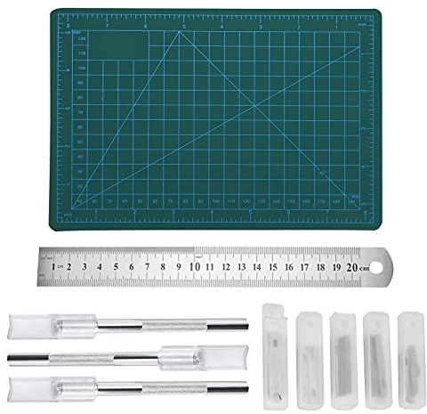 Baxnore Professional Carving Hobby Knife Kit with 50 Blades Double Sided Cutting Mat Stainless Steel Ruler for Art Craft Scrapbooking Wood Carving A5 Size