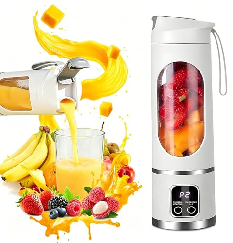 Batidora de Vaso Portatil, 450ML Blender Smoothie Maker, Batidora Portatil con 12 Cuchillas Pantalla LED, 1500mAh Licuadora Recargable por USB, Licuadora portatil para Cocina Viajes (Blanco)