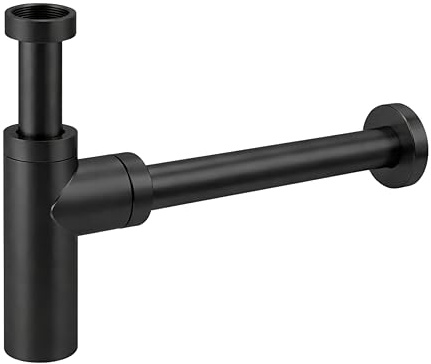 Noir Matt Black Round Bottle Trap 1 1/4, Round Decorative P-Trap, Adjustable Waste Traps Plumbing Drain Tube for Bathroom Sink Basin Vessel, Matt Black