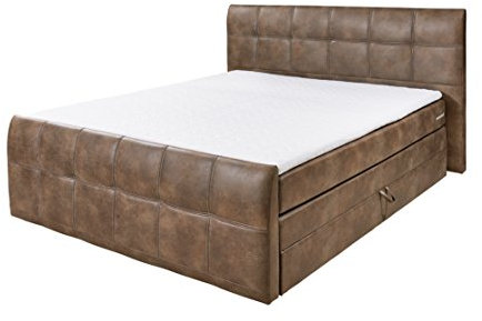 Stella Trading Aspen B2 Boxspringbett, Stoff, hell braun, 220 x 200 x 110 cm