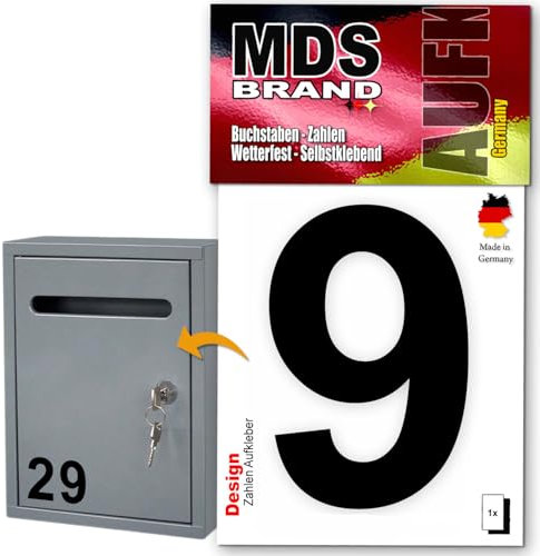 MDS Brand Design 10cm Zahlen Aufkleber | Selbstklebende Klebezahlen für Briefkasten, Mülltonne, Hausnummer Aufkleber für Außen & Innen Schwarz (9)