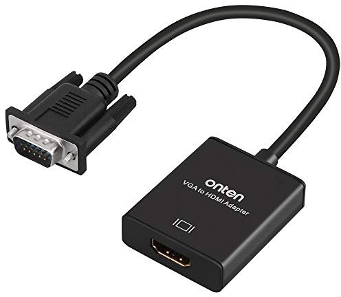 ONTEN Adattatore da VGA a HDMI, 1080P VGA a HDMI (da maschio a femmina) per computer, desktop, laptop, PC, monitor, proiettore, HDTV con cavo audio e cavo USB (1 pezzo)