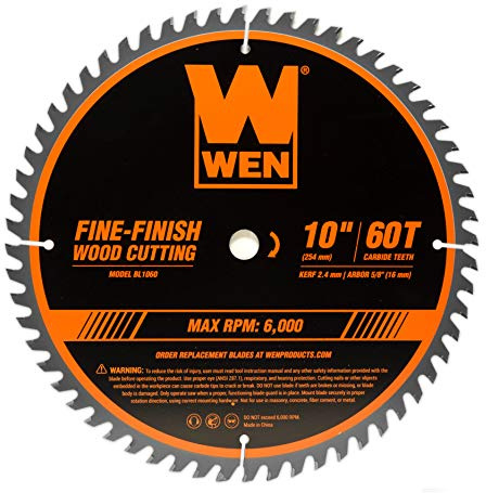 WEN BL1060 10-Inch 60-Tooth Fine-Finish Professional Woodworking Saw Blade for Miter Saws and Table Saws, Silver,Pack of one