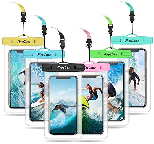 Procase 6 Pochettes Étanches Téléphone Certifiée IPX8, Housse Étanche Universel pour Téléphone Jusqu'à 7 Pouces iPhone 15/14/13/12/11 Mini Plus Pro Max XS XR X, Samsung A14/33/23, Xiaomi Redmi