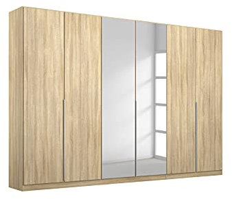 Rauch Möbel Alabama Schrank Kleiderschrank Drehtürenschrank Eiche Sonoma Spiegel, Holz, 6-türig mit Zubehörpaket Premium 3 Kleiderstangen, 9 Einlegeböden, 1 Schubkasteneinsatz BxHxT 271x229x54 cm