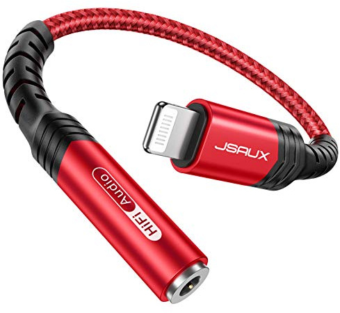 JSAUX Headphone Adapter for iPhone Lightning to 3.5mm Adapter-Red