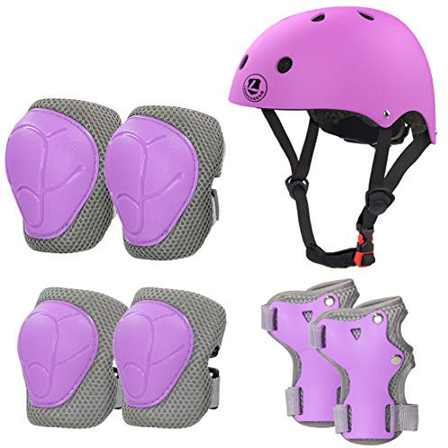 LANOVAGEAR Protezione di Casco Bambini, Ginocchiere Gomitiere e Protezione Polso per Pattini a Rotella,Skateboard, Bicicletta, Monopattino e Altri Sport Estremi (2-8Anni) (Viola, S)