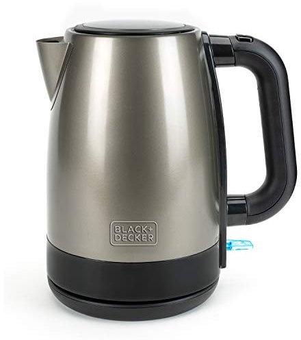 Black+Decker BXKE2201E - Hervidora de agua electrica de 2200w, capacidad 1.7L, Apagado automático, Nivel de agua visible, Botón de apertura, Acabado antihuellas de acero inoxidable.