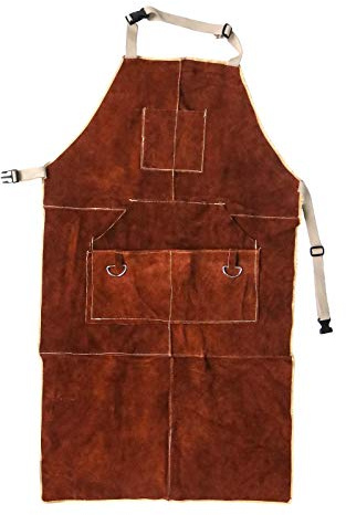 Taschenschweißschürze Rindsleder mit Schnellverschluss Einstellbare Länge für Männer und Frauen 90x60cm (Dunkelbraun)