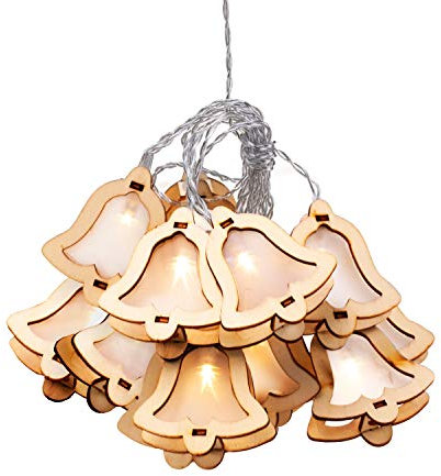 DecoKing 10er LED Lichterkette mit Timer Glocken Holz warmes Weiß statisch batteriebetriebene LED Girlande Wooden Bell